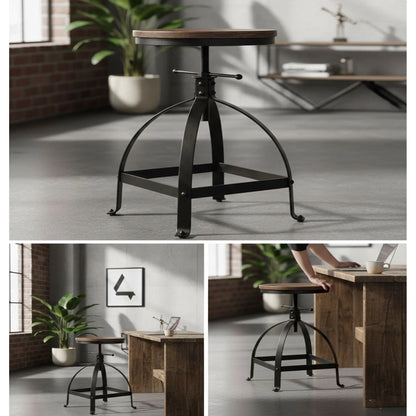 Vintage Bar Stool Swivel Coffee Kitchen Dining Chair Counter Height Adjustable 19.69”-25.59” Industrial Style 
