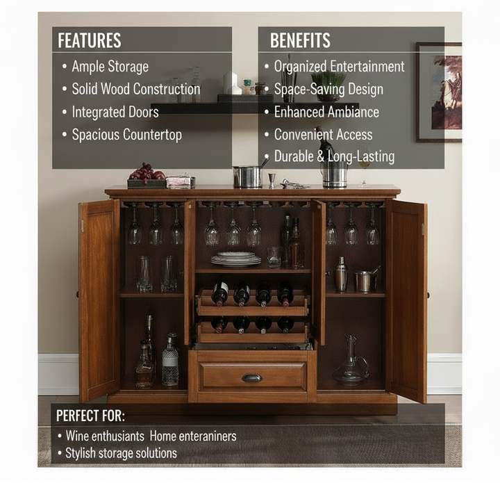 Translation missing: en.Mango Wood Peetz Royal Bar Cabinet – Stylish Home Bar Furniture with Wine Glass Storage &amp; Shelves for Living Room, Dining &amp; Lounge 