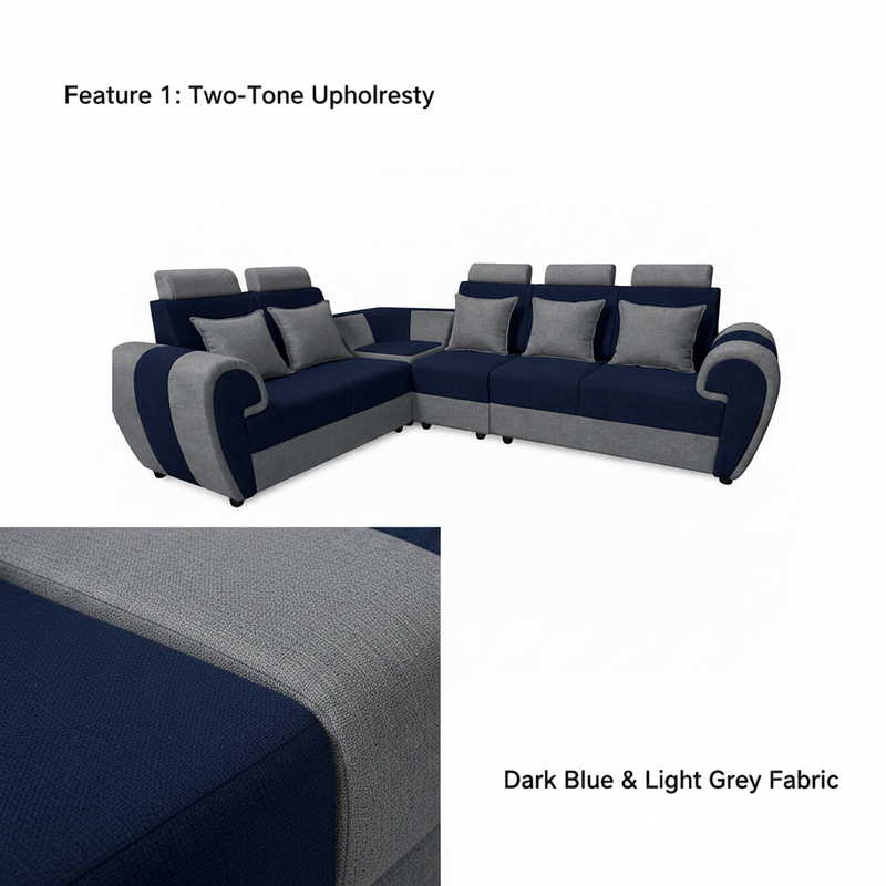 L-Shaped Sectional 6-Seater Sofa with Cushion & Padded Armrest, Perfect Faux Leather Fabric Corner 
