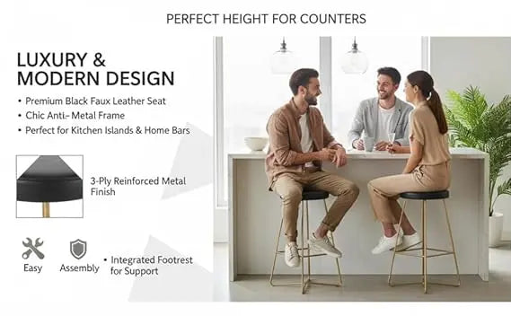 Bar Stool Set of 2 for Home bar, Counter Stool Chair Modern, Shop Industrial Stool with footrest, Black 