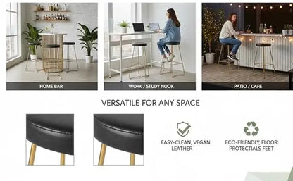 Bar Stool Set of 2 for Home bar, Counter Stool Chair Modern, Shop Industrial Stool with footrest, Black 