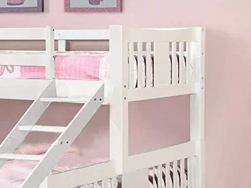 White bunk bed with pink bedding against a pink wall