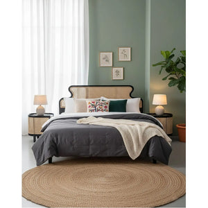 Cane Bed with Solid Wood Frame – King & Queen Size Wooden Bed, Black Finish 