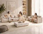 Elegant Beige Fabric 6+3 Seater Sofa Set with Wooden Accents 