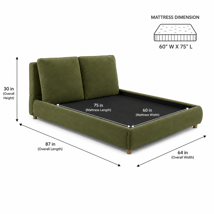 Translation missing: en.Upholstered Platform Bed with Two Removable Pillow Headboard 