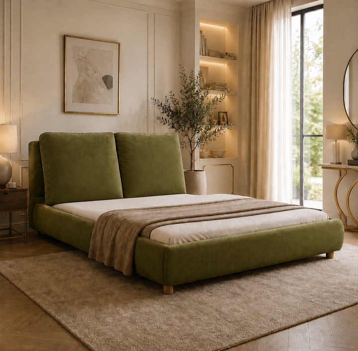 Translation missing: en.Upholstered Platform Bed with Two Removable Pillow Headboard 