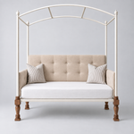 Iron Canopy Daybed with Turned Wood Legs - Antique White & Natural Wood 