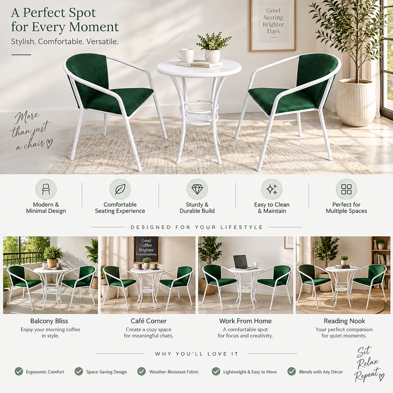 3-Piece Round Bistro Set (Table + 2 Chairs) - Tufted 