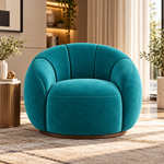 Swivel Accent Chair, Round Barrel Chair with Channel Tufted Back for Living Room, Bedroom, Upholstered Comfy Armchair 