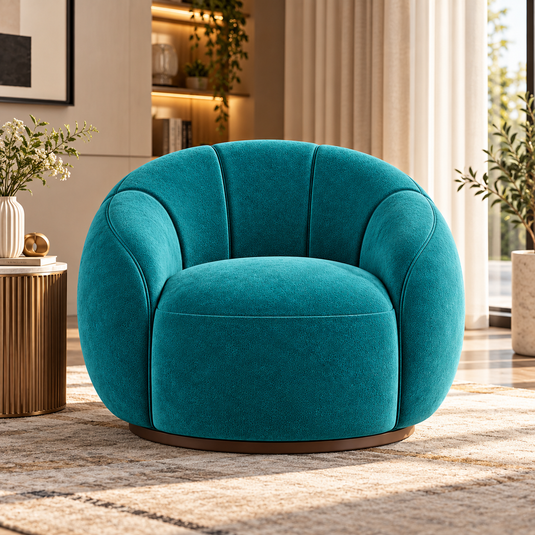 Translation missing: en.Swivel Accent Chair, Round Barrel Chair with Channel Tufted Back for Living Room, Bedroom, Upholstered Comfy Armchair 