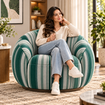 Swivel Accent Chair, Round Barrel Chair with Channel Tufted Back for Living Room, Bedroom, Upholstered Comfy Armchair 