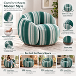 Swivel Accent Chair, Round Barrel Chair with Channel Tufted Back for Living Room, Bedroom, Upholstered Comfy Armchair 