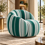 Swivel Accent Chair, Round Barrel Chair with Channel Tufted Back for Living Room, Bedroom, Upholstered Comfy Armchair 