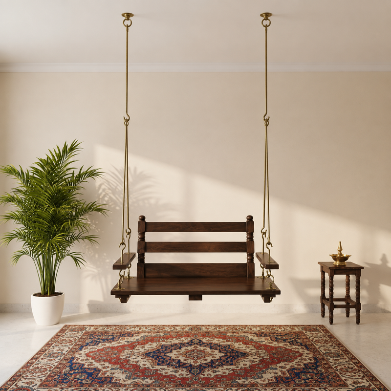 2 Seater Swing Wooden Jhula | Metal chain with powder coated | Indoor & Outdoor 