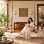 Wooden Jhula for Adults for Home Swing Jhula with Brass Chain and Carving for 