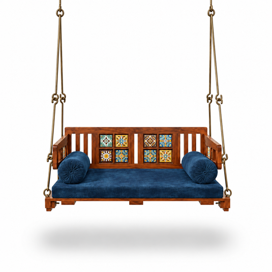 Translation missing: en.APRODZ Swing for Home Solid Sheesham Wooden Jhula for Adult for Home | Wooden Swing for Balcony | with Brass Coated Chain | Patio Double Seater Indoor/Outdoor Swing, DIY Assembly 