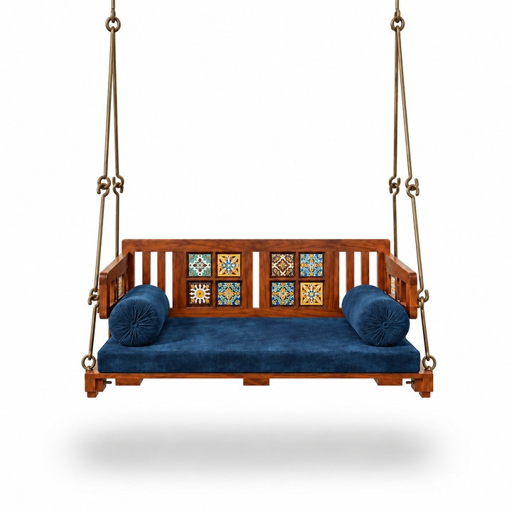 Translation missing: en.APRODZ Swing for Home Solid Sheesham Wooden Jhula for Adult for Home | Wooden Swing for Balcony | with Brass Coated Chain | Patio Double Seater Indoor/Outdoor Swing, DIY Assembly 