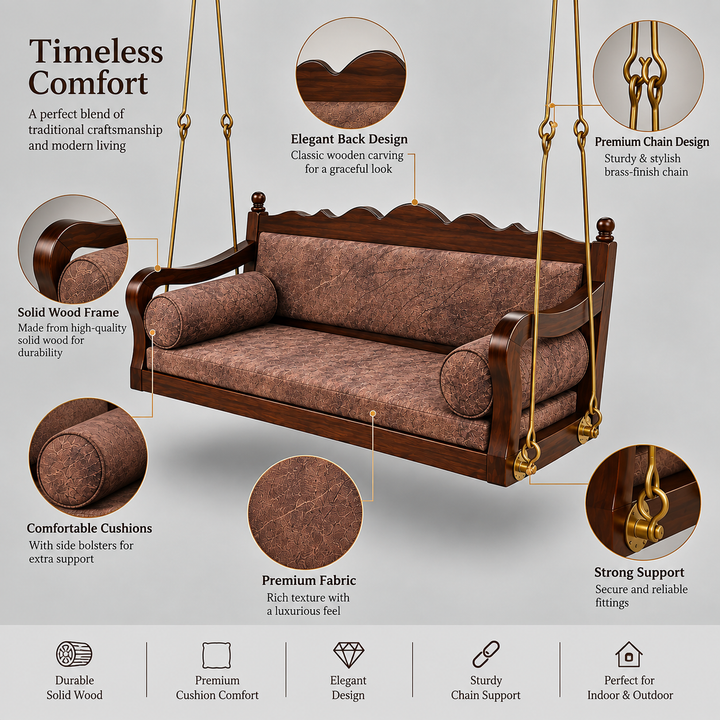 Translation missing: en.Jhula for Adults for Home Reversible Wooden Swing Jhula for Indoor Outdoor &amp; Balcony 