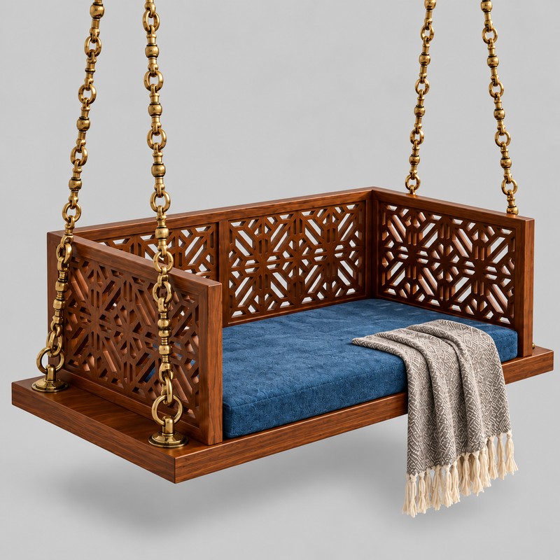 Swing Wooden Jhula with Brass Coated Chainfor Indoor Outdoor & Balcony | House Swings 