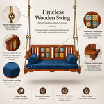 APRODZ Swing for Home Solid Sheesham Wooden Jhula for Adult for Home | Wooden Swing for Balcony | with Brass Coated Chain | Patio Double Seater Indoor/Outdoor Swing, DIY Assembly 