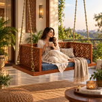 Swing Wooden Jhula with Brass Coated Chainfor Indoor Outdoor & Balcony | House Swings 
