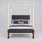 Iron Canopy Daybed with Turned Wood Legs - Antique White & Natural Wood 
