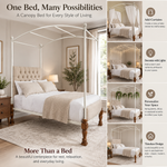 Iron Canopy Daybed with Turned Wood Legs - Antique White & Natural Wood 