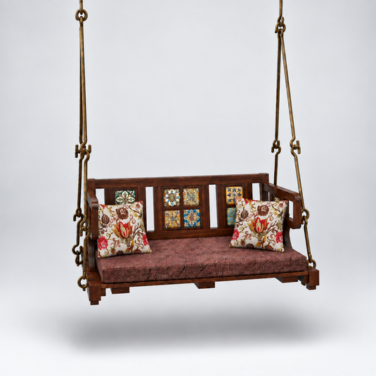 Translation missing: en.APRODZ Swing for Home Solid Sheesham Wooden Jhula for Adult for Home (Walnut Finish) | Wooden Swing for Balcony | with Brass Coated Chain | Patio Double Seater Indoor/Outdoor Swing , DIY Assembly  swing