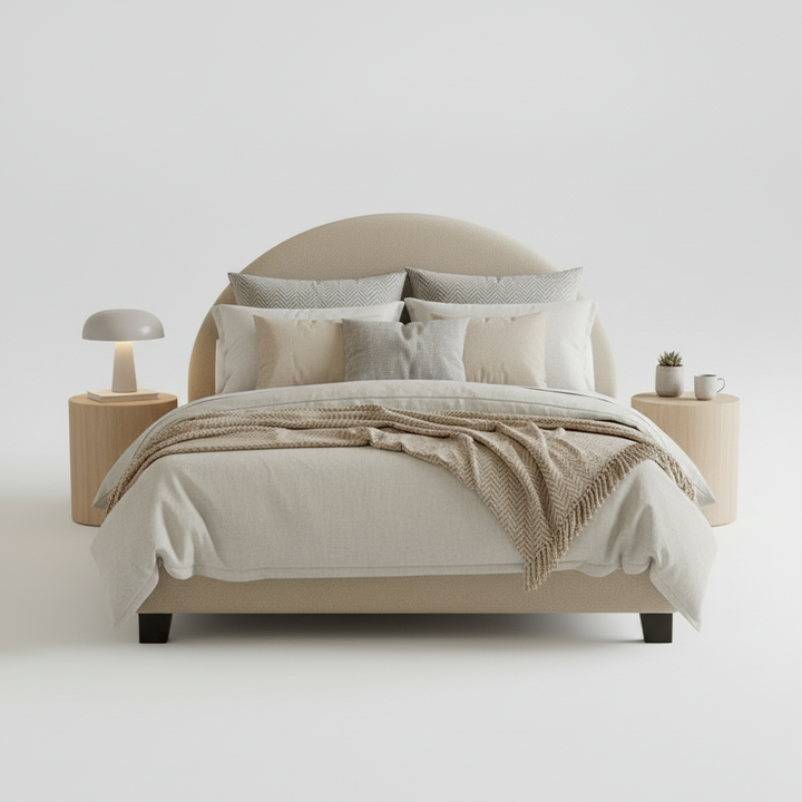 Translation missing: en.Upholstered Bed Frame, Green Fabric with Wooden Construction, Arched Headboard Platform Bed 