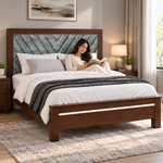 Sheesham Wood Bed Without Storage | Solid Wood Double Bed | Tufted Upholstered Headboard | Dark Walnut  Bed