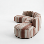 6 Seater Curved Sectional Sofa Set with Swivel Accent Chair, Modern Striped Fabric Couch for Living Room, Terracotta and Cream Stripe 