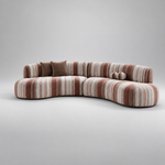6 Seater Curved Sectional Sofa Set with Swivel Accent Chair, Modern Striped Fabric Couch for Living Room, Terracotta and Cream Stripe 