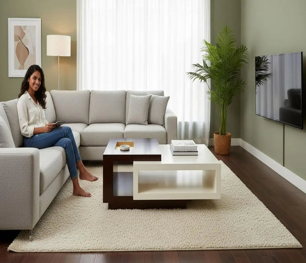 Solid Wood Center Table – Stylish Coffee Table for Living Room & Lounge, Durable Wooden Furniture, Pre-Assembled 