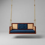 Wooden Cane Reversible Swing (Jhula) with Brown Tufted Cushions and Chain 