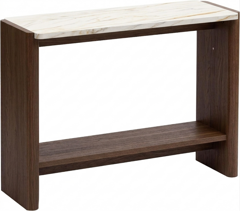Farmhouse 2-Tier Console Table with Ceramic Marble Top & Mango Wood Base, Slim Entryway Sofa Table for Hallway, Foyer and Living Room 