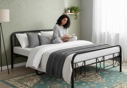 Metal Bed (Geometric Design(A) & Geometric Design(A) With Foam) | Folding Bed No Assembly Required | Powder Coated | King Size & Queen Size)  metal bed