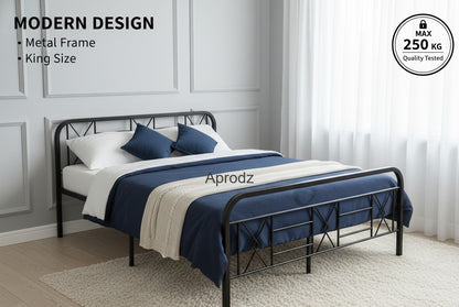 Metal Bed (Geometric Design(A) & Geometric Design(A) With Foam) | Folding Bed No Assembly Required | Powder Coated | King Size & Queen Size) Aprodz