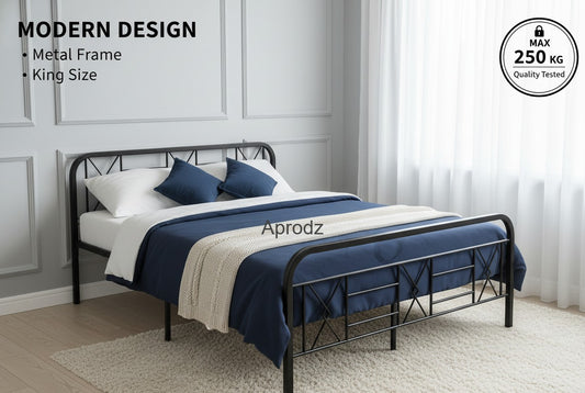 Metal Bed (Geometric Design(A) & Geometric Design(A) With Foam) | Folding Bed No Assembly Required | Powder Coated | King Size & Queen Size) Aprodz