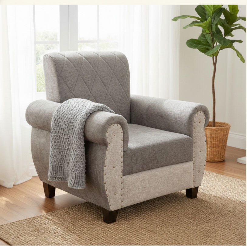 Sofa | Wood Frame Suede Fabric 40D Foam Cushion | Comfortable, Durable, Stylish & Modern for Living Room Furniture | Compact Design Lounge Seat Relaxation (Light Grey + Beige) 