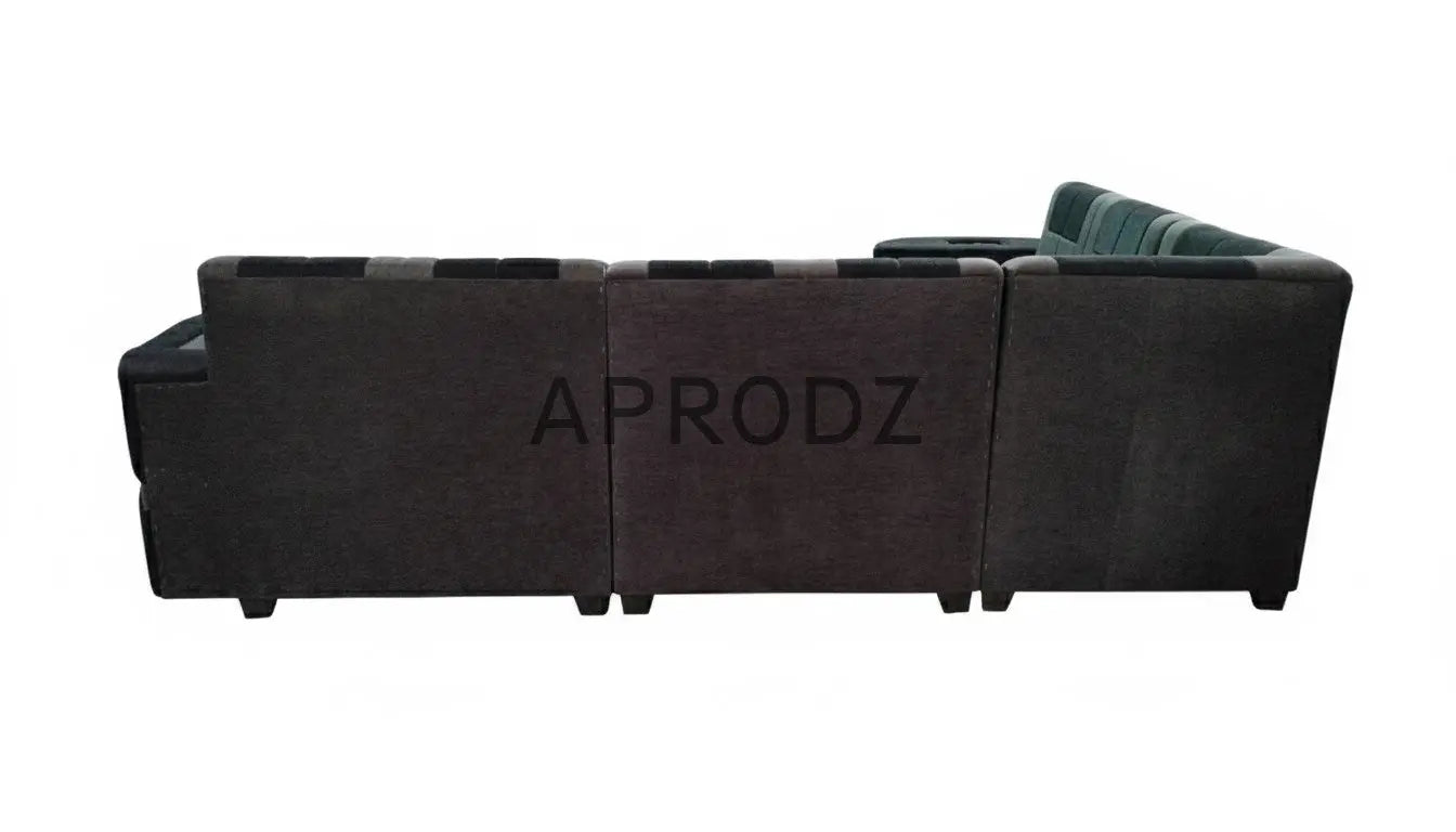 Modern L-Shaped Sectional 7-Seater Sofa with Coffee Table Padded Armrest Perfect Fabric Corner Sofa for Guests Living Room, Drawing Room, Office & Lounge Grey and Black 