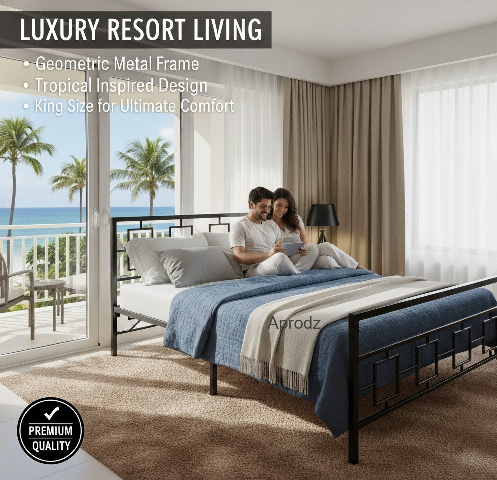 Metal Bed | Metal Bed With Foam Mattress Included | (King, Queen, Single Size with Mattress) (Geometric Design & Geometric Design with Foam) Aprodz