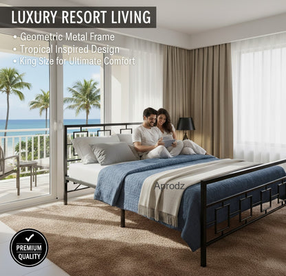 Metal Bed | Metal Bed With Foam Mattress Included | (King, Queen, Single Size with Mattress) (Geometric Design & Geometric Design with Foam) Aprodz