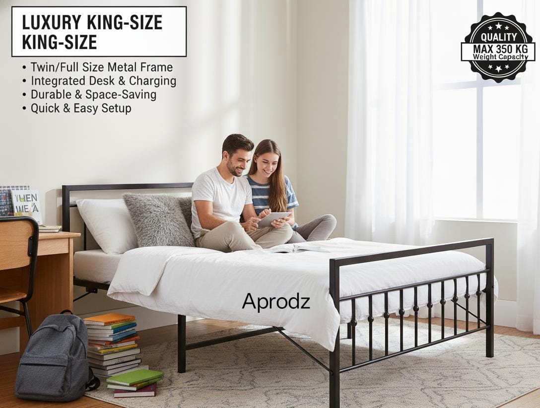 Metal Bed | Victorian Style & Victorian Style with Foam| Folding Bed No Assembly Required | Powder Coated |(King Size & Queen Size) Aprodz