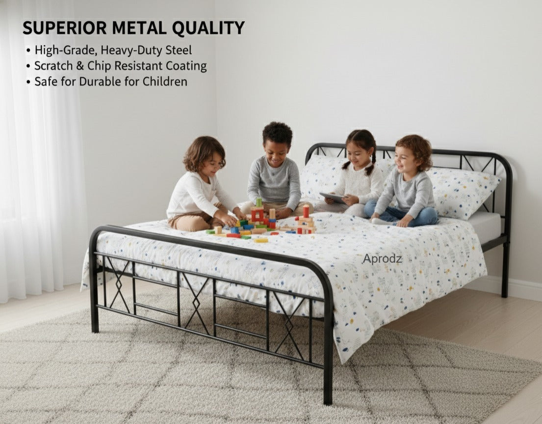 Metal Bed (Geometric Design(A) & Geometric Design(A) With Foam) | Folding Bed No Assembly Required | Powder Coated | King Size & Queen Size) Aprodz