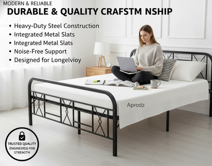 Metal Bed (Geometric Design(A) & Geometric Design(A) With Foam) | Folding Bed No Assembly Required | Powder Coated | King Size & Queen Size) Aprodz