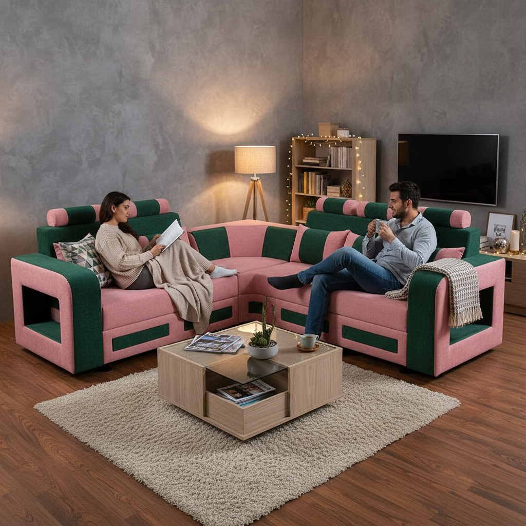 L-Shaped Sectional 6-Seater Sofa with Padded Armrest, Perfect Fabric Corner Sofa 