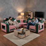 L-Shaped Sectional 6-Seater Sofa with Padded Armrest, Perfect Fabric Corner Sofa 