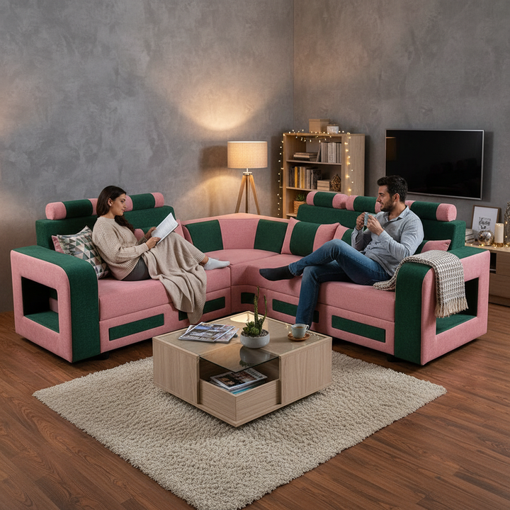 Translation missing: en.L-Shaped Sectional 6-Seater Sofa with Padded Armrest, Perfect Fabric Corner Sofa 