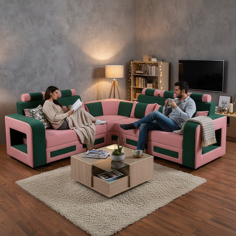 L-Shaped Sectional 6-Seater Sofa with Padded Armrest, Perfect Fabric Corner Sofa 
