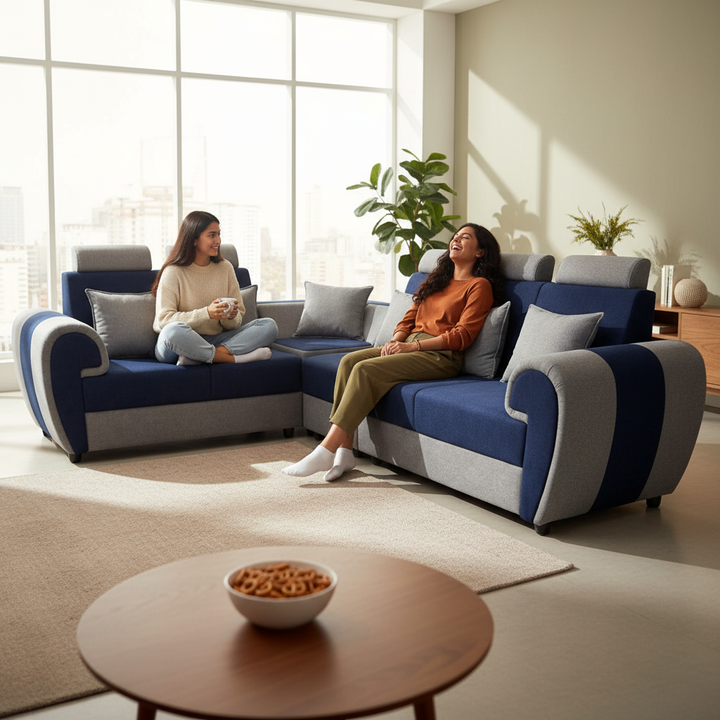 Translation missing: en.L-Shaped Sectional 6-Seater Sofa with Cushion &amp; Padded Armrest, Perfect Faux Leather Fabric Corner 